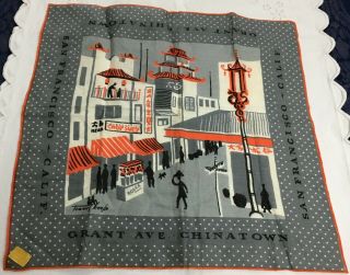 Vintage Tammis Keefe Hankie Handkerchief San Francisco Grant St Chinatown H206