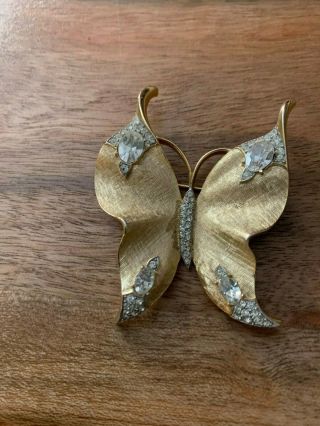 Vintage Signed Crown Trifari Rhinestone Butterfly Brooch