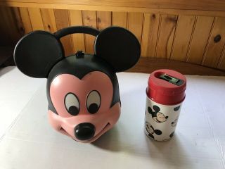 Vintage Disney Aladdin Mickey Mouse Head Lunch Box Complete W/ Thermos