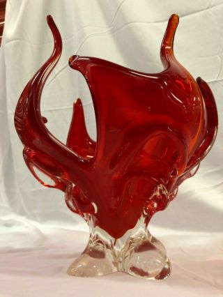 Vintage Orange Red Art Glass Stretch Centerpiece Bowl Chalet 1960s