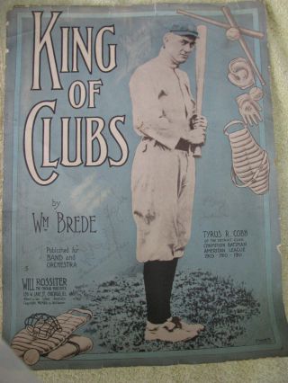 Rare 1911 Stunning Ty Cobb Detroit Tigers " King Of Clubs " Baseball Sheet Music