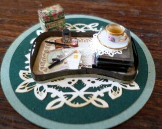 Wonderful Vintage Artist Correspondence & Tea Tray 1:12 Dollhouse Miniature