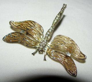 Vintage Art Nouveau Sterling Silver Plated Plique A Jour Enamel Dragonfly Pin