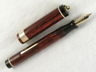 VINTAGE RED RIPPLED FLAT TOP DIAMOND MEDAL RING - TOP FOUNTAIN PEN RESTORED 2