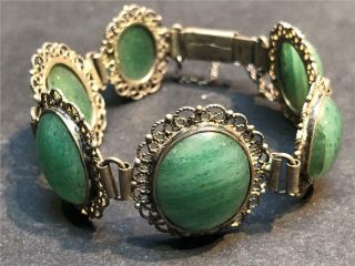 Antique Victorian Era Silver And Jade Link Bracelet