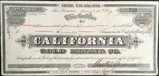 California Gold Mining Co Stock 1879.  Bodie Mining District Mono County,  Ca Rare