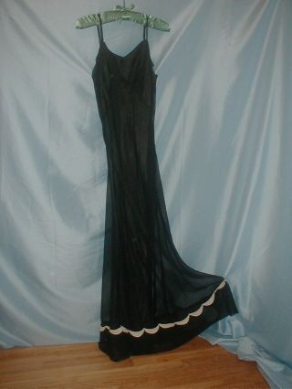 Antique Vintage Dress 1930 Black Silk Chiffon Evening Dress