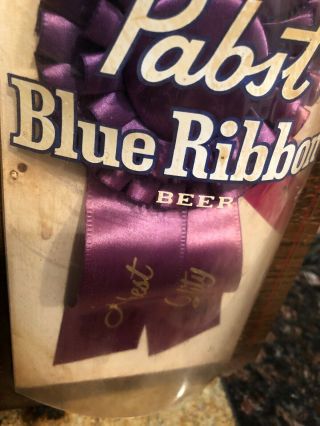 Vintage Pabst Blue Ribbon Beer Wood Cloth Sign On Tap Rare Bar Pub Cave 2