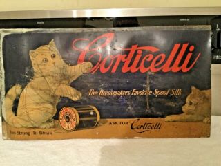 Vintage Antique Advertising Corticelli Cat Trolley Car Sign