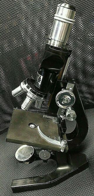 Vintage Binocular Bausch & Lomb Microscope 4 eyepieces 4 objective lenses 7