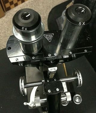 Vintage Binocular Bausch & Lomb Microscope 4 eyepieces 4 objective lenses 8
