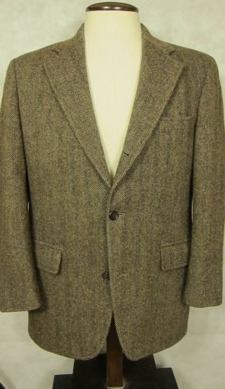 Vintage Brooks Brothers 3 - Button Brown Herringbone Tweed Wool Sport Coat 42r