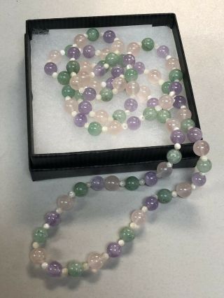 Vintage Green,  Purple,  Rose Quartz Stone Beaded Gorgeous Necklace