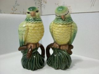 Vtg 1950s Cute Ceramic Arts Studio Parrots And Kangaroo Salt And Pepper Shakers