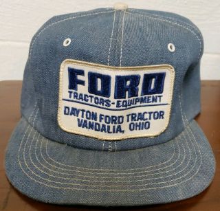 Vtg Ford Tractors Denim K - Brand Snapback Hat Trucker Cap,  Patch,  Ohio,  Usa,  Rare