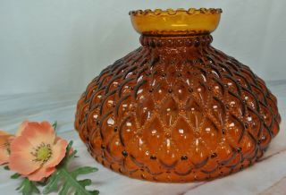 Vintage Amber Diamond Quilted Glass Hurricane Lamp Shade 9 - 3/4 " Fitter