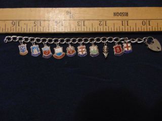 60s Vintage Sterling Silver English Travel Charm Bracelet W/ 10 Charms