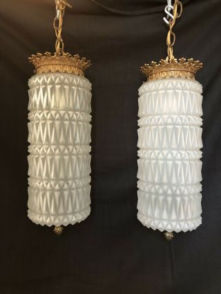 Vintage Mid Century Hollywood Regency Hanging Glass Swag Double Lights