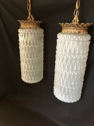 Vintage Mid Century HOLLYWOOD REGENCY Hanging Glass Swag Double Lights 5