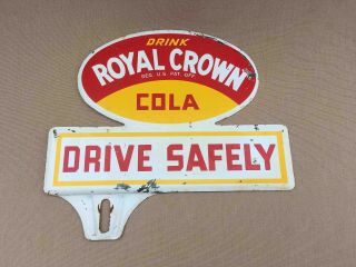 Vintage Drink Rc Royal Crown Cola Soda Metal Advertising License Plate Topper