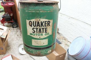 Vintage Quaker State 5 Gallon Motor Oil Can Tin Advertising Garage Car Truck