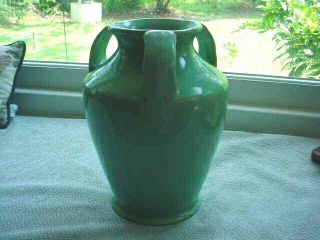 Vtg Antique Bybee Kentucky Pottery 3 Handled Vase Green Glaze 9 1/4 "