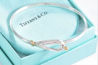 RARE Tiffany & Co Silver 18K Yellow Gold Hook & Eye Bangle 7.  5 