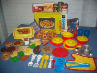Vintage Play Kitchen Microwave Dishes & Food Little Tikes Fisher Price Mcdonalds