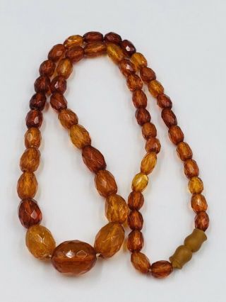 Vintage Faceted Amber Graduated Bead Necklace 27.  6 Grams 24” Long