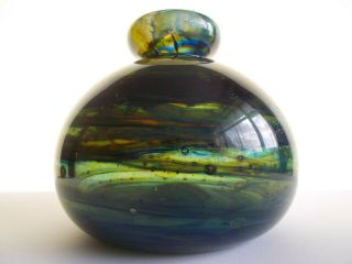 Rare Isle Of Wight Studio Seaward Glass Globe Vase W.  Coachbolt Mark Early 1973