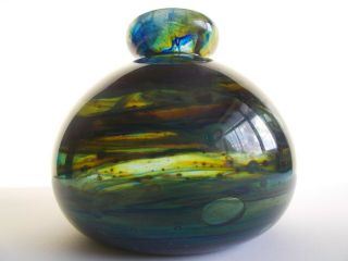 Rare Isle of Wight Studio SEAWARD Glass Globe Vase w.  Coachbolt Mark Early 1973 3