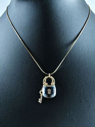 Vintage Park Lane Crystal Stone Lock And Small Key Pendant Necklace 1980s