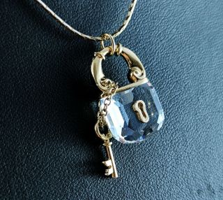 Vintage Park Lane Crystal Stone Lock and Small Key Pendant Necklace 1980s 2