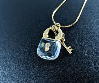 Vintage Park Lane Crystal Stone Lock and Small Key Pendant Necklace 1980s 4