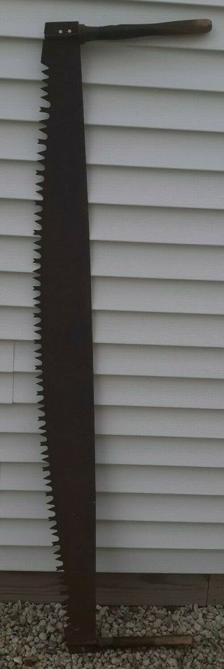 Vintage 6 Foot 2 Man Crosscut Logging Saw With Loop Handles Teeth