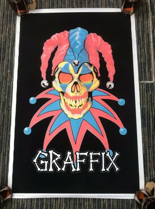 Rare Vtg 90s Graffix Airjester Jester Skull Clown Blacklight 35 " X23” Poster 1997