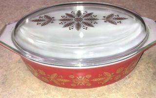 Vintage Pyrex Promo Htf Golden Poinsettia Red Casserole Dish 2.  5 Qt With Lid