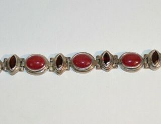 Vintage Southwestern Sterling Silver & Red Gemstone Bracelet 7 1/4 Inches_heavy