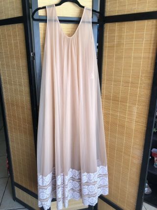Vintage Intime Light Brown Double Chiffon Long Peignoir Nightgown Bust 45 Sissy