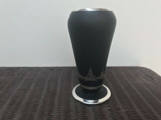 Vintage 1920’s Tiffin Black Satin 6 7/16” Sterling Overlay Geese Vase