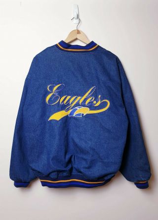 Vintage West Coast Eagles Denim Varsity Jacket - Official AFL Vivid Size L Rare 2
