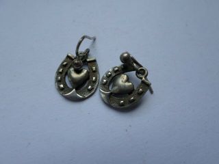 Tiny Antique Unstamped Sterling Silver Victorian Horseshoe Earrings