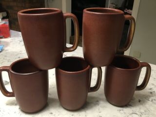 5 Vintage Heath Ceramic Pottery Red Brown Sandstone Mugs