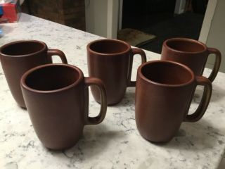 5 Vintage Heath Ceramic Pottery Red Brown Sandstone Mugs 2