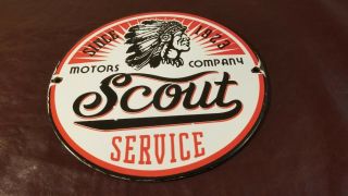 Old Vintage Scout Motor Co Porcelain Gas Motor Service Station Pump Plate Sign
