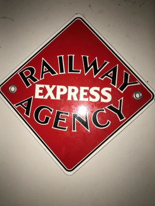 Railway Express Agency Porcelain 8 " X 8 " Sign With White Back Vintage B98