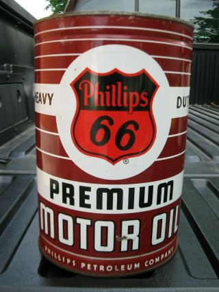 Vintage Phillips 66 Premium Motor Oil 5qt Tin Litho Can Old Gas Station