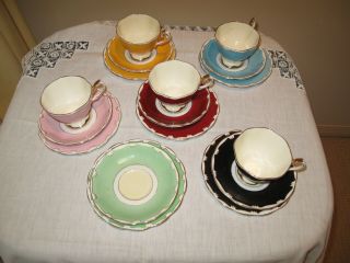 Royal Albert Vintage 1950`s Set Of 5 Harlequin Trios