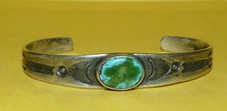 Vtg Native Navajo Fred Harvey Era Old Pawn Sterling & Turquoise Cuff Bracelet
