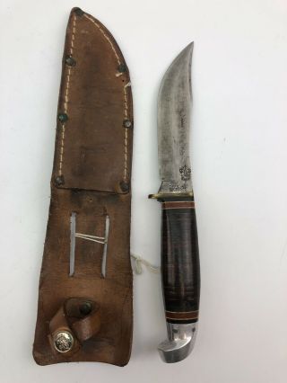 Vintage Western Boulder Usa Boy Scout Knife And Sheath Woodcraft Style